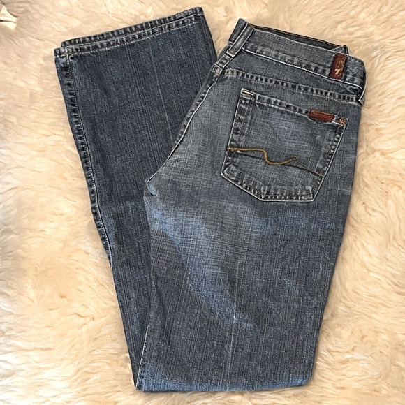 7 For All Mankind Denim - 7 For All Mankind Hi-Rise Bootcut Flare Blue Denim Jeans Long